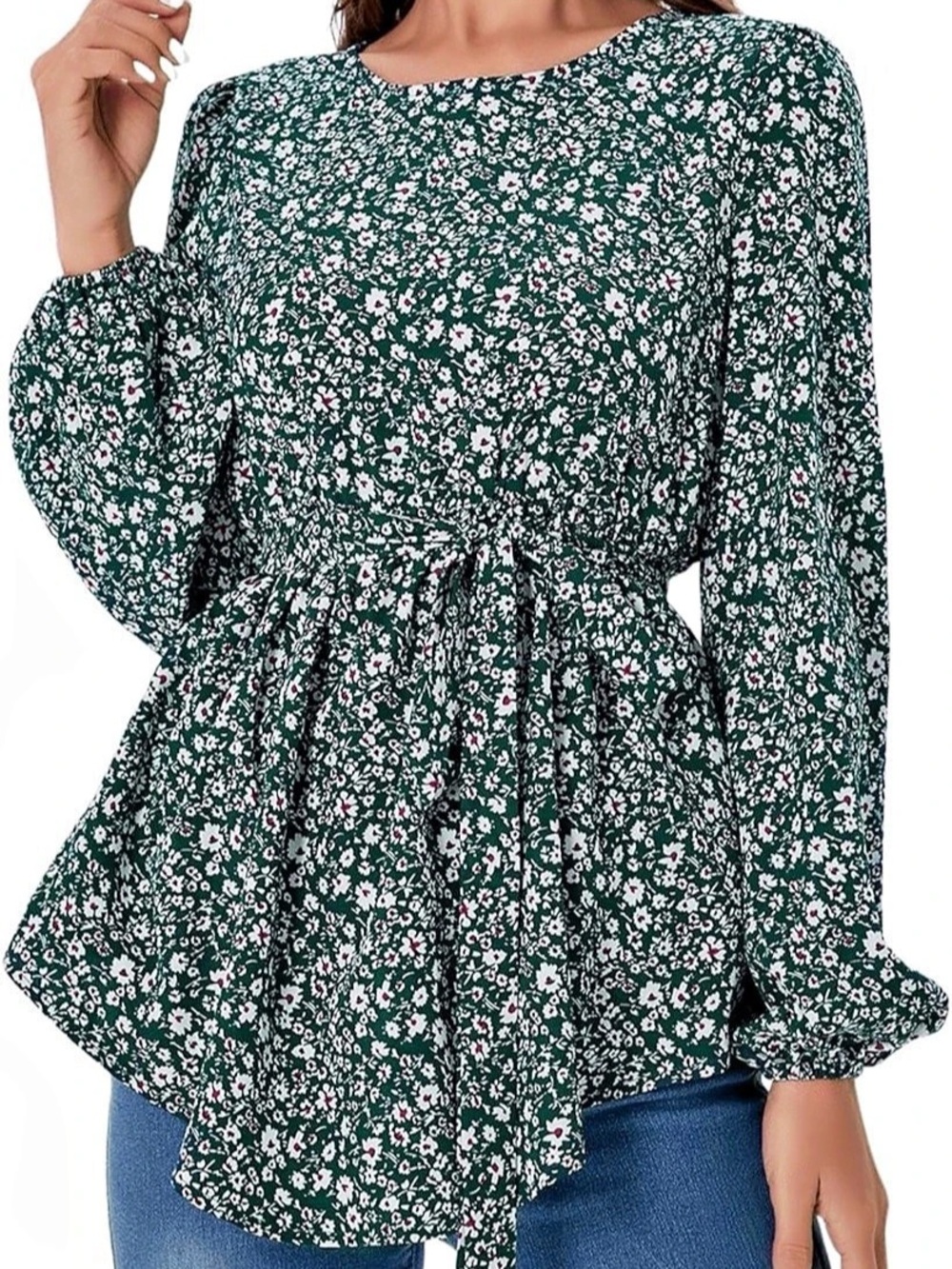 Floral Peplum maternity Blouse in Green & Pink Like New